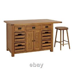 Rustic Oak Large Kitchen Island with Bar Top (4 Seater) RS92