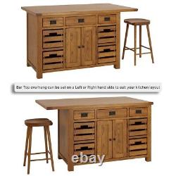 Rustic Oak Large Kitchen Island with Bar Top (4 Seater) RS92