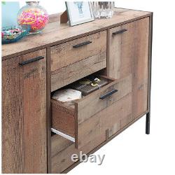 Rustic Sideboard 3 Drawers 2 Doors Storage Iron Handles and Frame Large