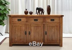 Rustic Solid Oak Sideboard Large 3 Door 3 drawer Oak Sideboard Storage Cupboard