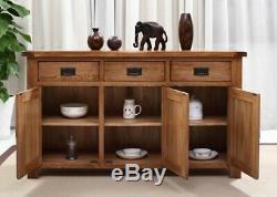 Rustic Solid Oak Sideboard Large 3 Door 3 drawer Oak Sideboard Storage Cupboard