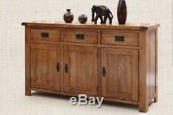 Rustic Solid Oak Sideboard Large 3 Door 3 drawer Oak Sideboard Storage Cupboard