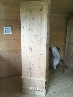 Rustic solid stripped pine double wardrobe with drawer large 2 door wardrobe