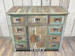 Rustic wood large sideboard 1 door cabinet with 9 drawers, Vintage style cabinet