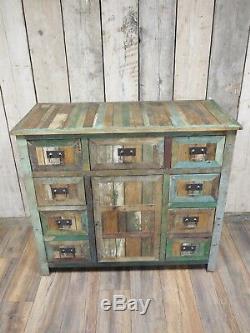 Rustic wood large sideboard 1 door cabinet with 9 drawers, Vintage style cabinet
