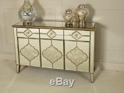 Sahara Antique Gold Mirrored Glass 3 Drawer 3 Door Large Cabinet Sideboard