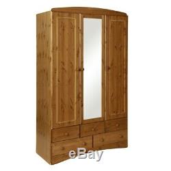 Scandi 3 Door 5 Drawer Triple Large Wardrobe with mirror in Pine