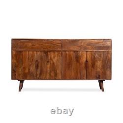 Scandi Dark Honey Retro Extra Large Sideboard 4 Doors / 2 Drawers