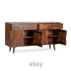 Scandi Dark Honey Retro Extra Large Sideboard 4 Doors / 2 Drawers