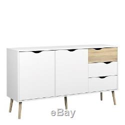 Scandi Modern White & Oak Large Sideboard / 2 Door 3 Drawer Side Cabinet Unit