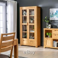 Scandi Oak Glazed 2 Door 2 Drawer Tall Display Cabinet Unit Large Wide SC21
