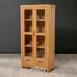 Scandi Oak Glazed 2 Door 2 Drawer Tall Display Cabinet Unit Large Wide SC21