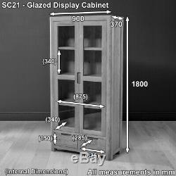 Scandi Oak Glazed 2 Door 2 Drawer Tall Display Cabinet Unit Large Wide SC21