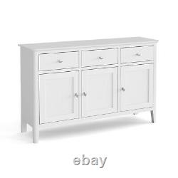 Scandi Retro White Large Sideboard / 3 Door 3 Drawer Large Storage Unit