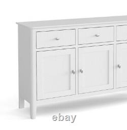 Scandi Retro White Large Sideboard / 3 Door 3 Drawer Large Storage Unit