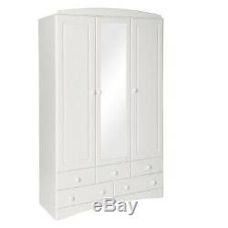 Scandi White Bedroom Furniture 3 Door 5 Drawer Large Wardrobe Centre Door Mirror
