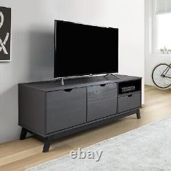 Scandian Large Widescreen Tv Media Unit Solid Pine Grey 140cm 2 Doors 1 Drawer