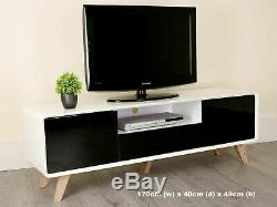 Scandinavian Large TV Stand 2 Doors Drawer Media Storage Unit High Gloss Black