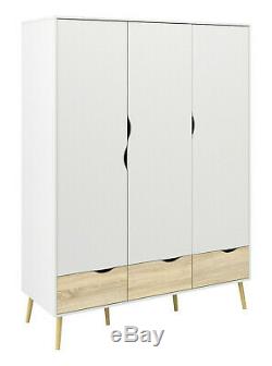 Scandinavian Triple Wardrobe Large 3 Door 3 Drawer Robe Hanging Storage Cabinet