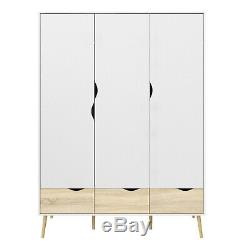 Scandinavian Triple Wardrobe Large 3 Door 3 Drawer Robe Hanging Storage Cabinet