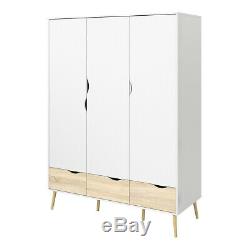 Scandinavian Triple Wardrobe Large 3 Door 3 Drawer Robe Hanging Storage Cabinet