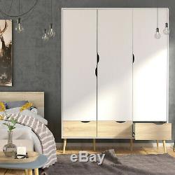 Scandinavian Triple Wardrobe Large 3 Door 3 Drawer Robe Hanging Storage Cabinet