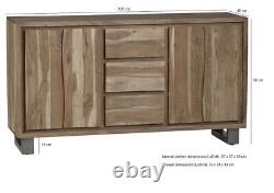 Sideboard 2 Door 3 Drawer Solid Wood Acacia Industrial Metal Baltic Live Edge
