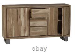 Sideboard 2 Door 3 Drawer Solid Wood Acacia Industrial Metal Baltic Live Edge