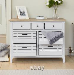 Sideboard 7 Drawer Large Servery Solid Wood Grey Limed Finish Top Signature Grey