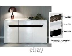 Sideboard Cabinet with Drawers Large Storage Unit Dresser White Gloss 150cm Azteca