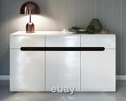 Sideboard Cabinet with Drawers Large Storage Unit Dresser White Gloss 150cm Azteca