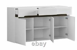 Sideboard Cabinet with Drawers Large Storage Unit Dresser White Gloss 150cm Azteca