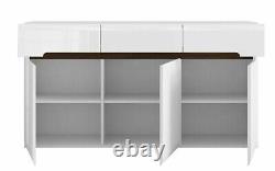 Sideboard Cabinet with Drawers Large Storage Unit Dresser White Gloss 150cm Azteca