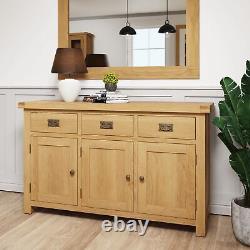 Sideboard Large 3 Doors Solid Oak Cabinet Storage With 3 Drawers in Rustic Oak