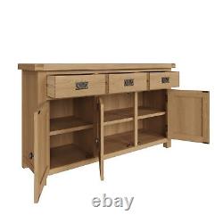 Sideboard Large 3 Doors Solid Oak Cabinet Storage With 3 Drawers in Rustic Oak