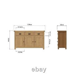 Sideboard Large 3 Doors Solid Oak Cabinet Storage With 3 Drawers in Rustic Oak