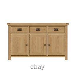 Sideboard Large 3 Doors Solid Oak Cabinet Storage With 3 Drawers in Rustic Oak