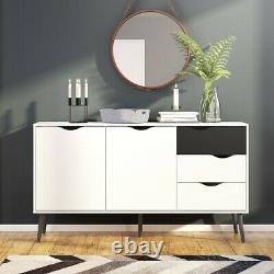 Sideboard Large 3 Drawers 2 Doors in White and Black Matt. W147xH82xD39cm