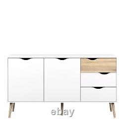 Sideboard Large 3 Drawers 2 Doors in White and Oak W147 x H8 2x D39cm