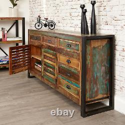 Sideboard Large 6 Drawer Unit Reclaimed Solid Wood Steel Frame Urban Chic