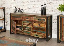 Sideboard Large 6 Drawer Unit Reclaimed Solid Wooden & Steel Frame Mi Urban Chic