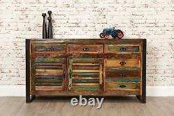 Sideboard Large 6 Drawer Unit Reclaimed Solid Wooden & Steel Frame Mi Urban Chic