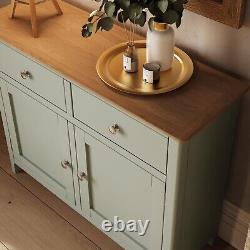 Sideboard Oak Veneered Top 2 Large Doors 2 Drawers Sage Green Finish ASSEMBLED