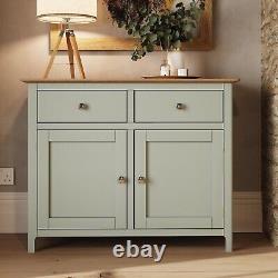 Sideboard Oak Veneered Top 2 Large Doors 2 Drawers Sage Green Finish ASSEMBLED