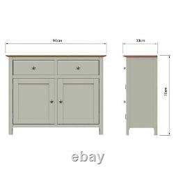 Sideboard Oak Veneered Top 2 Large Doors 2 Drawers Sage Green Finish ASSEMBLED