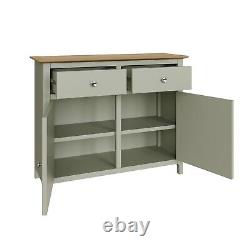 Sideboard Oak Veneered Top 2 Large Doors 2 Drawers Sage Green Finish ASSEMBLED