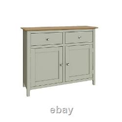 Sideboard Oak Veneered Top 2 Large Doors 2 Drawers Sage Green Finish ASSEMBLED