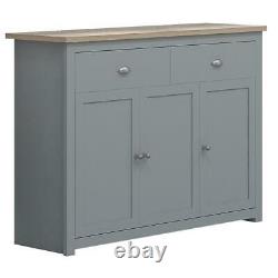 Sideboard with 3 doors & 2 drawers in Matt Grey Finish and Oak effect top panel