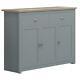 Sideboard with 3 doors & 2 drawers in Matt Grey Finish and Oak effect top panel