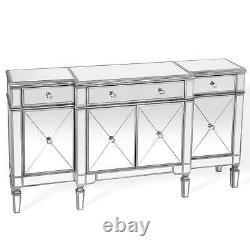 Silver 4 Door 3 Drawers Large Mirrored Sideboard Buffets Antique Kitchen 160cm